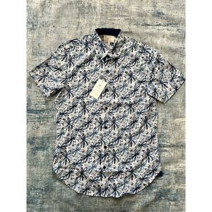 NWT! Con.Struct Blue Floral Print Slim Fit Button Down Short Sleeve Tee S
